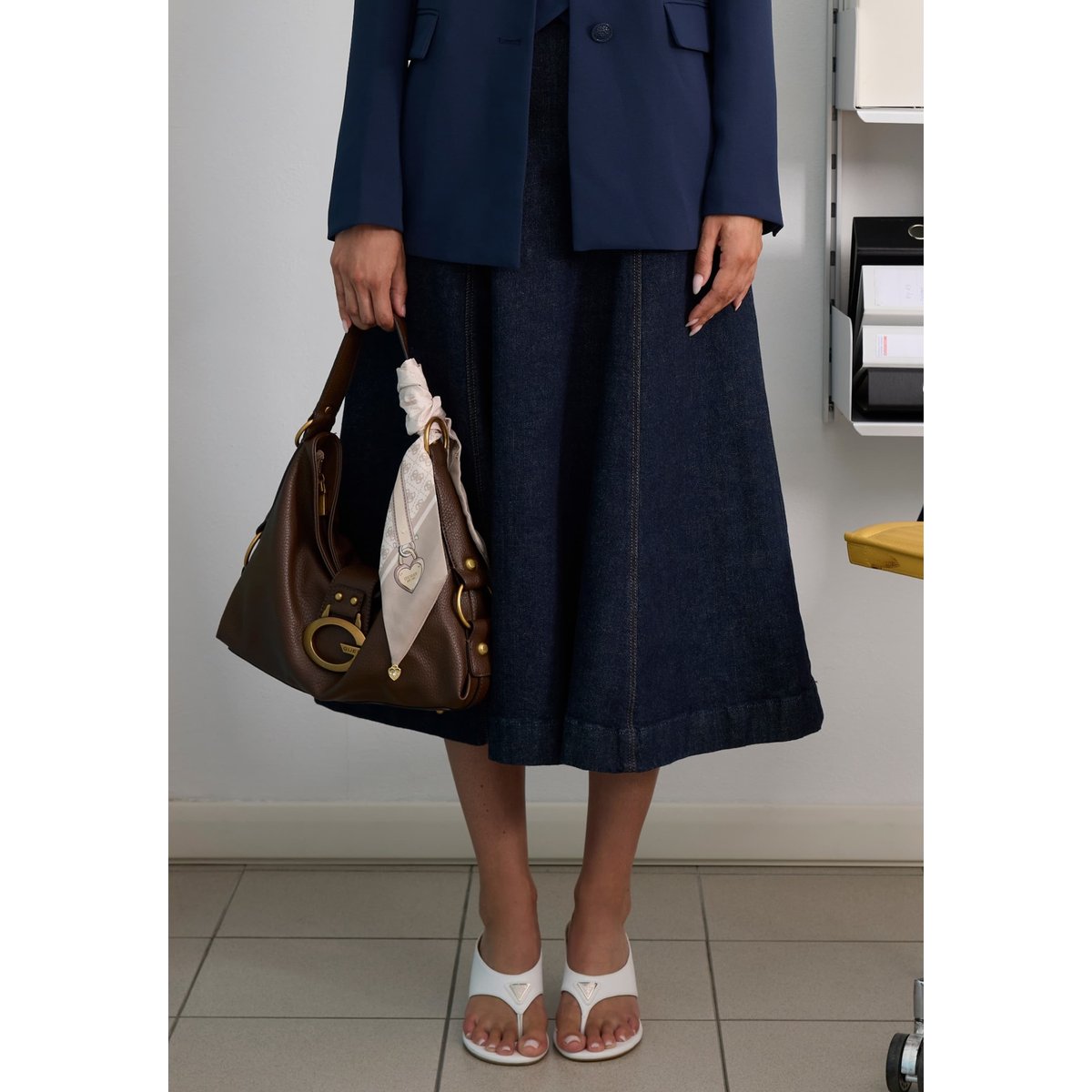 Jupe Midi En Denim bleu foncé, GUESS