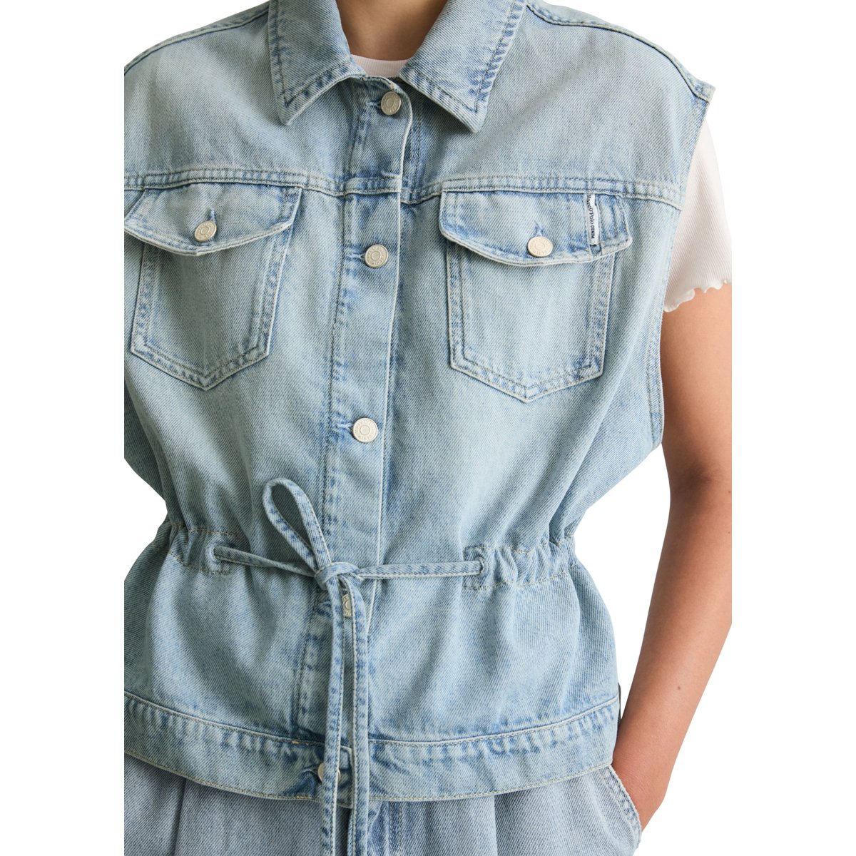 Gilet en jean loose avec cordon de serrage à la taille bleu  clair, MARC O’POLO DENIM