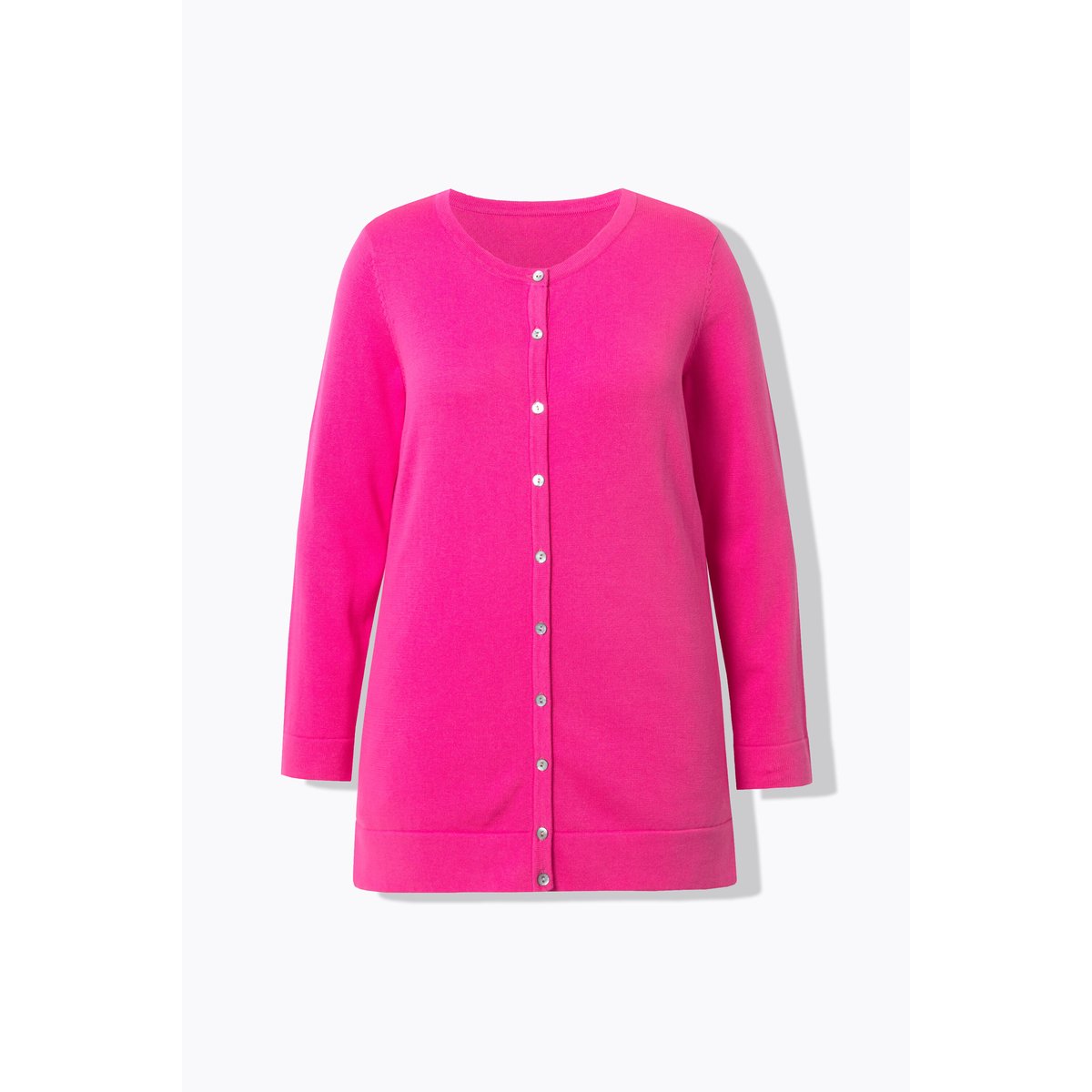 Cardigan twinset en coton Pima. Col rond magenta, ULLA POPKEN