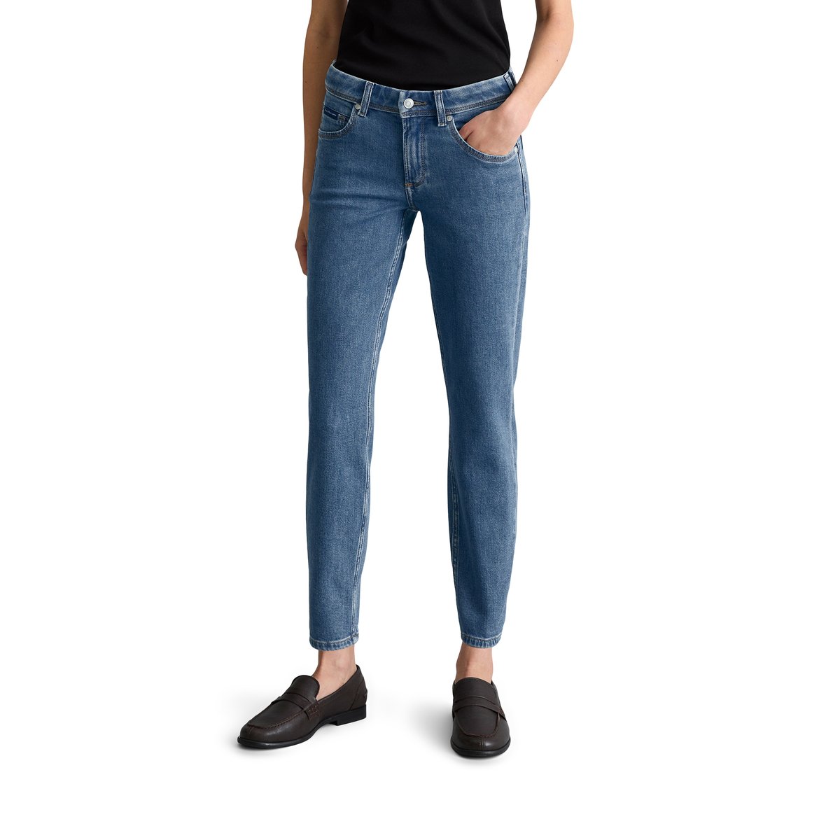 Jeans modèle Alva slim en mélange de coton organique et de lyocell bleu moyen, MARC O’POLO DENIM