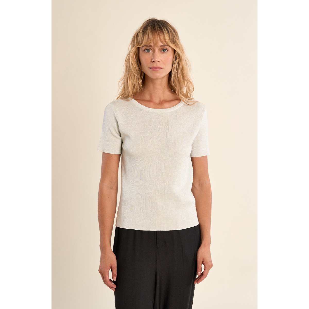 T-shirt en maille fine, irisé silver, MOLLY BRACKEN