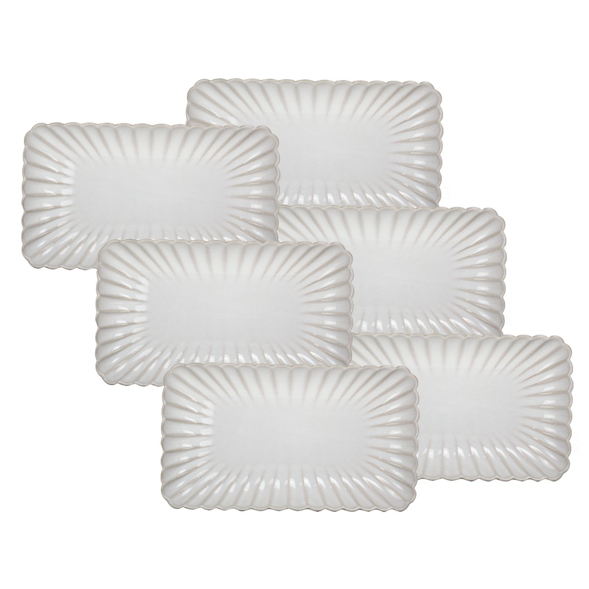 Lot de 6 grandes assiettes rectangulaires, Coquillage noir, ARTIME