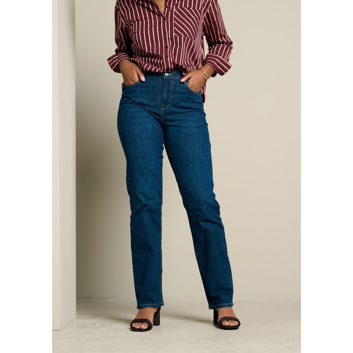 Jean droit taille haute dark blue, LOLALIZA