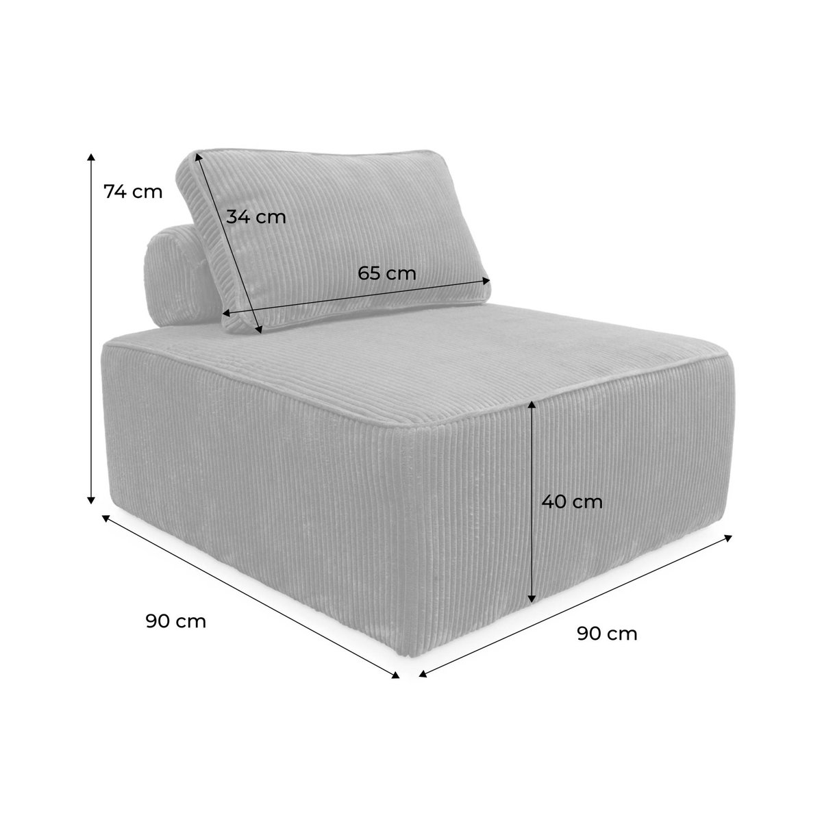 Chauffeuse pour canapé modulable velours côtelé (lot de 3) LAO gris clair, SWEEEK