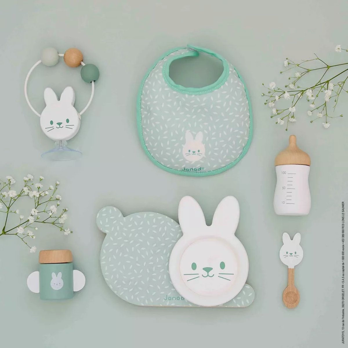 Set repas Zen en bois pour poupon vert d'eau, blanc, bois, JANOD