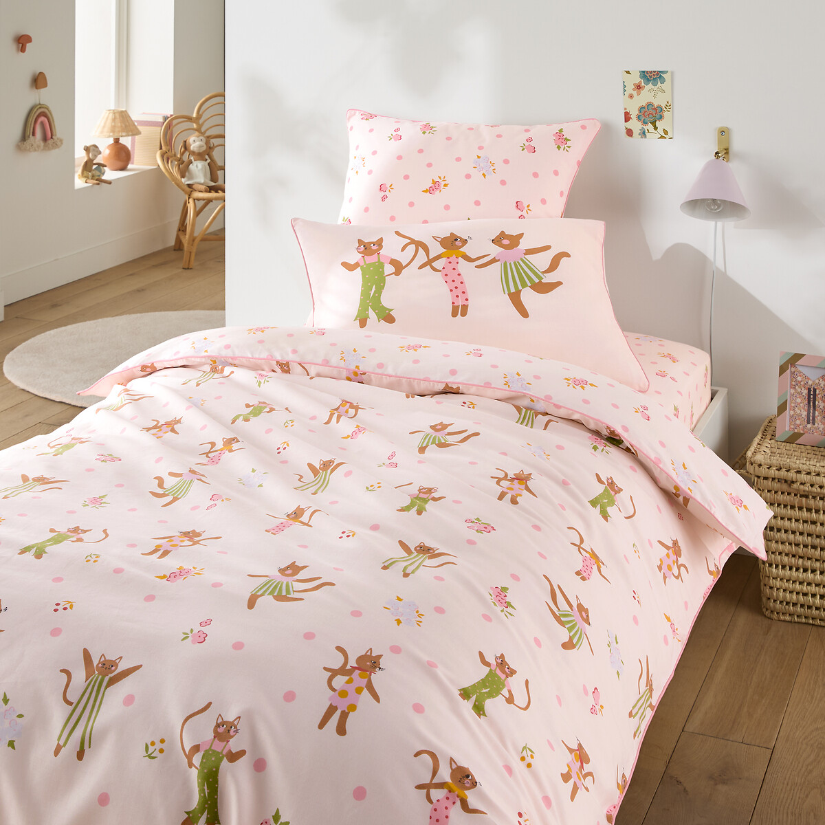Housse de couette en coton biologique, CHATS FLEURIS imprimé chat, LA REDOUTE INTERIEURS