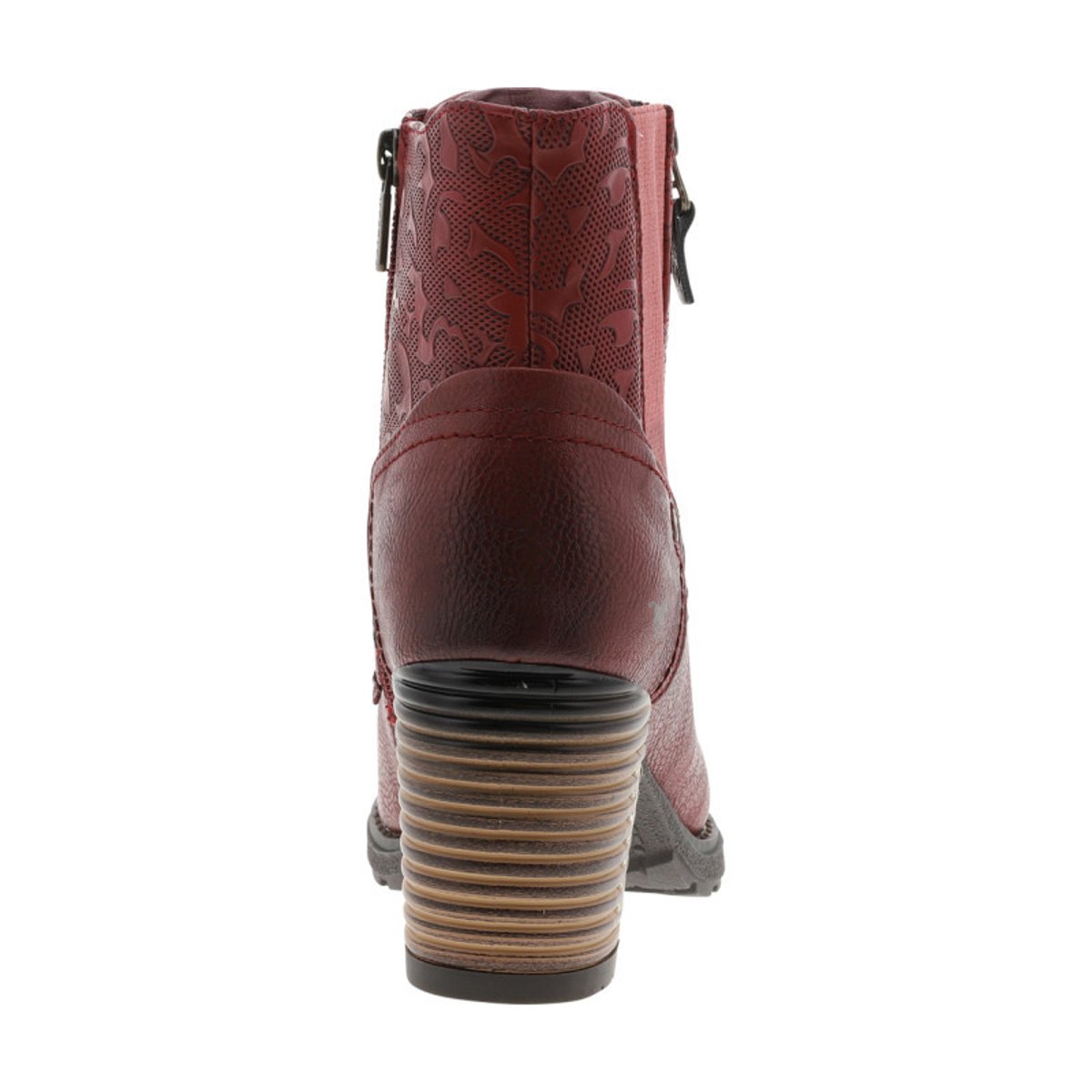 Bottines kaki à talon décroché haut avec un zip et des lacets ronds bordeaux, MUSTANG