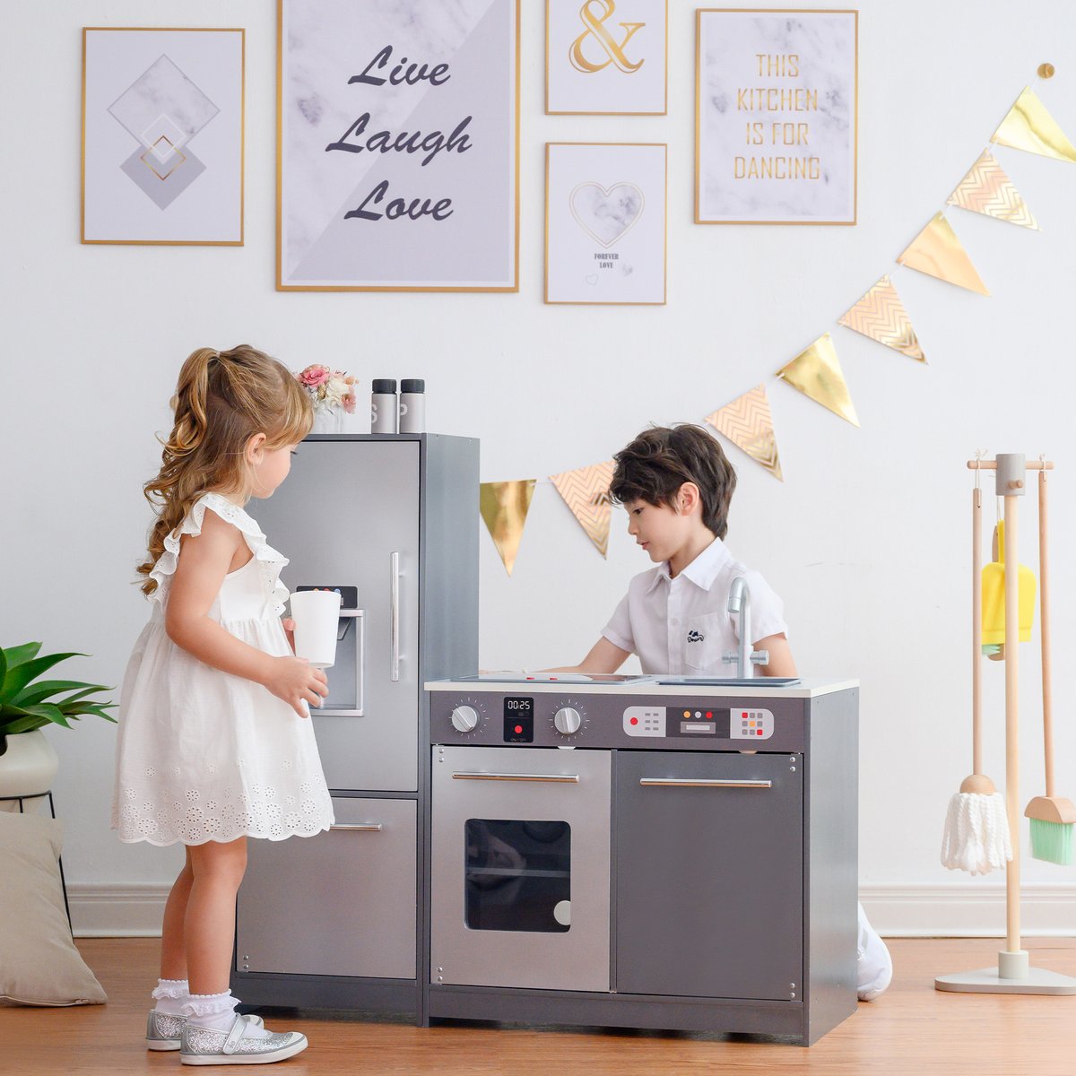 Cuisine Enfant Bois LITTLE CHEF gris, TEAMSON KIDS
