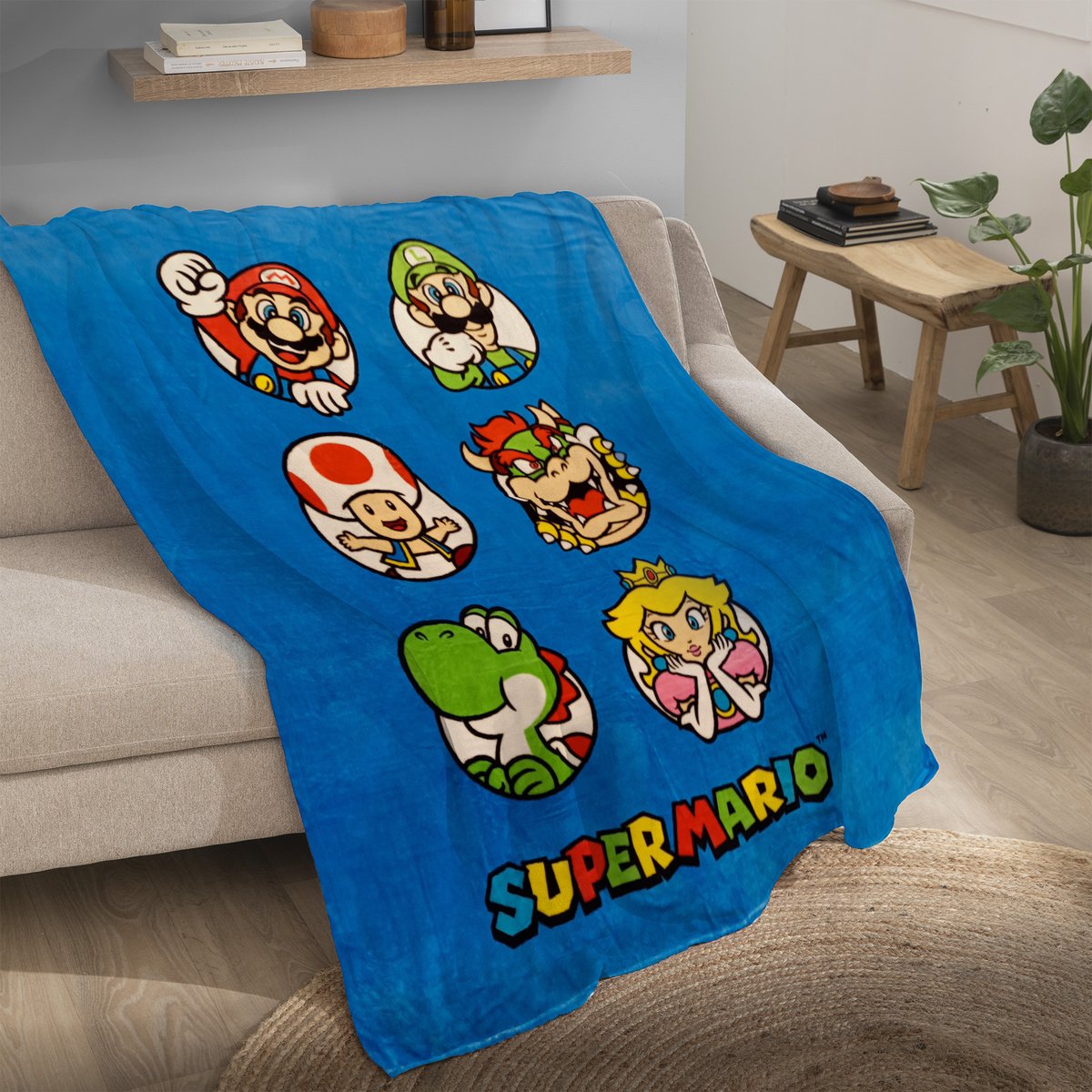 Plaid polaire imprimé, PLAYERS bleu, SUPER MARIO