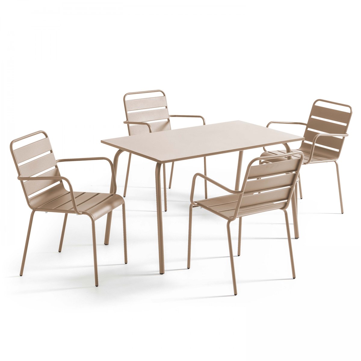 Table de jardin et 4 fauteuils en métal, PALAVAS taupe, OVIALA