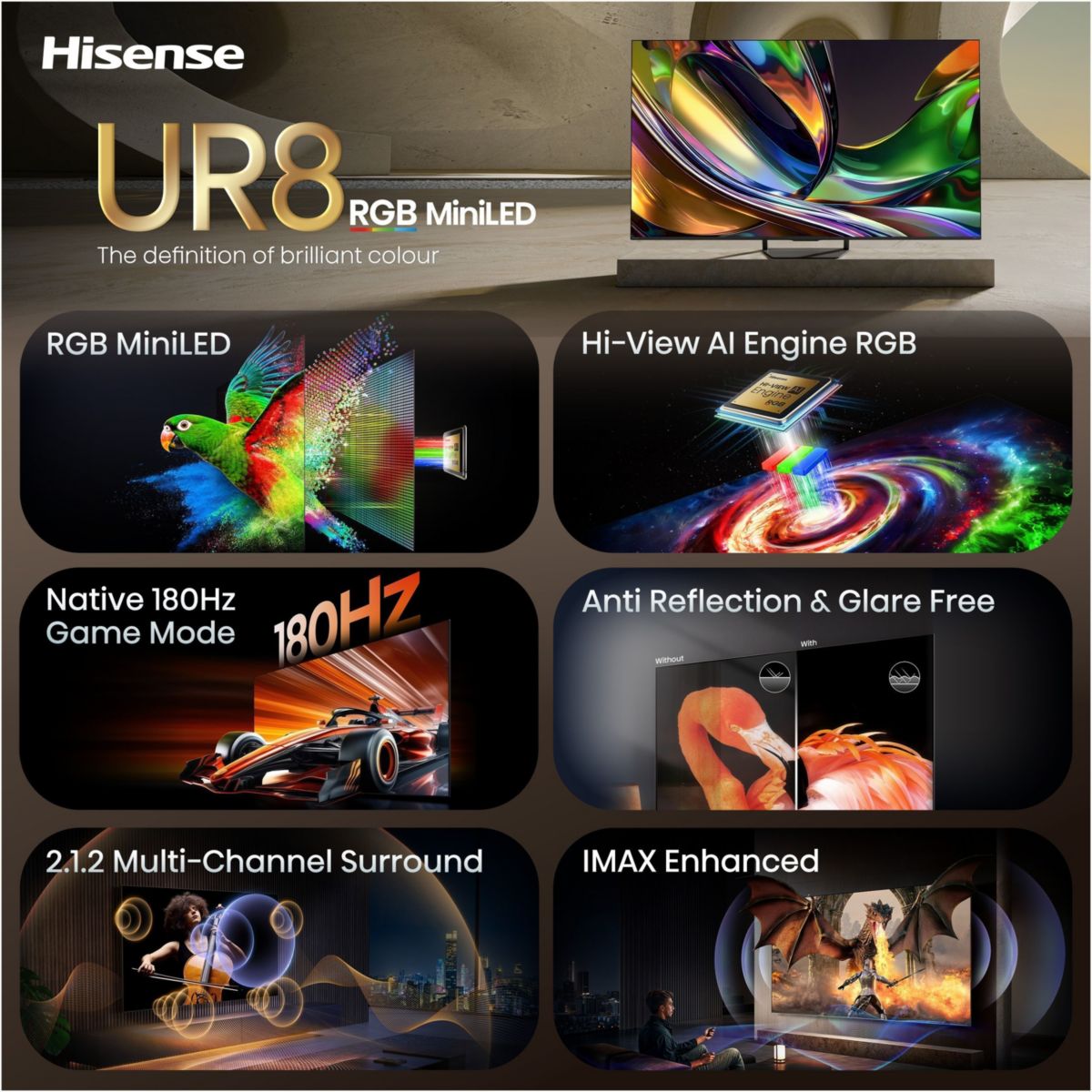 TV RGB 85UR8S (2026) 85" (215 cm) couleur unique, HISENSE