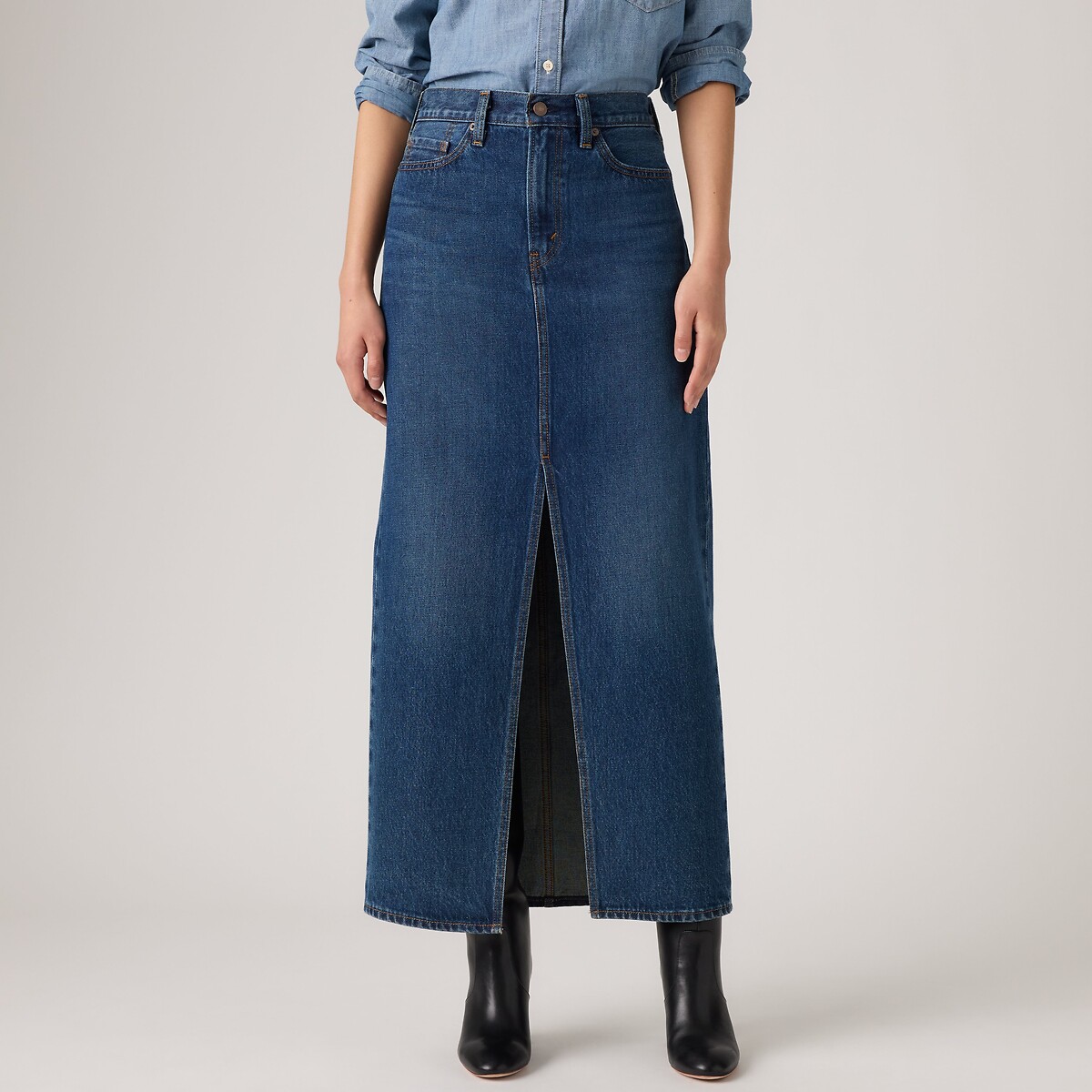 Jupe droite midi fendue en denim indigo, LEVI'S