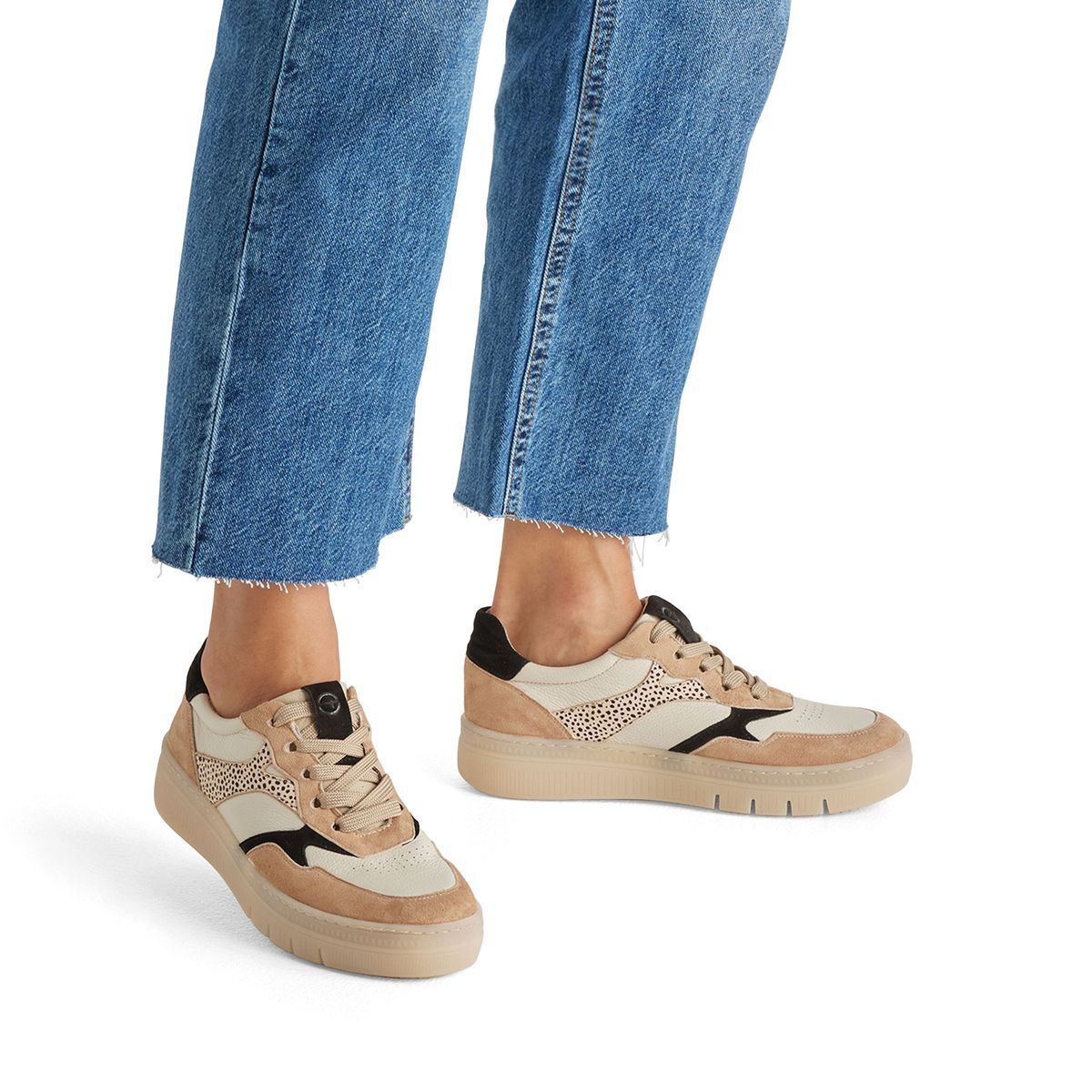 Basket à lacets beige beige combiné, TAMARIS