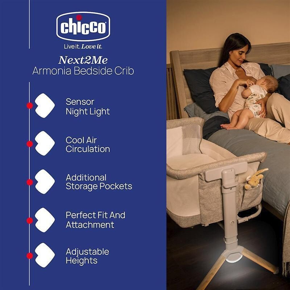 Next2Me Armonia Bedside Crib brown , CHICCO