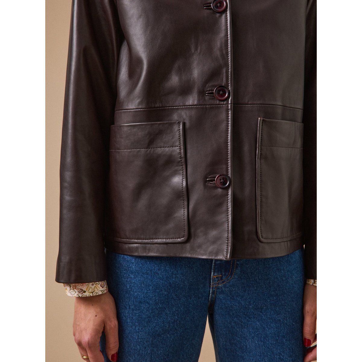 Veste en cuir marron fonce, CYRILLUS