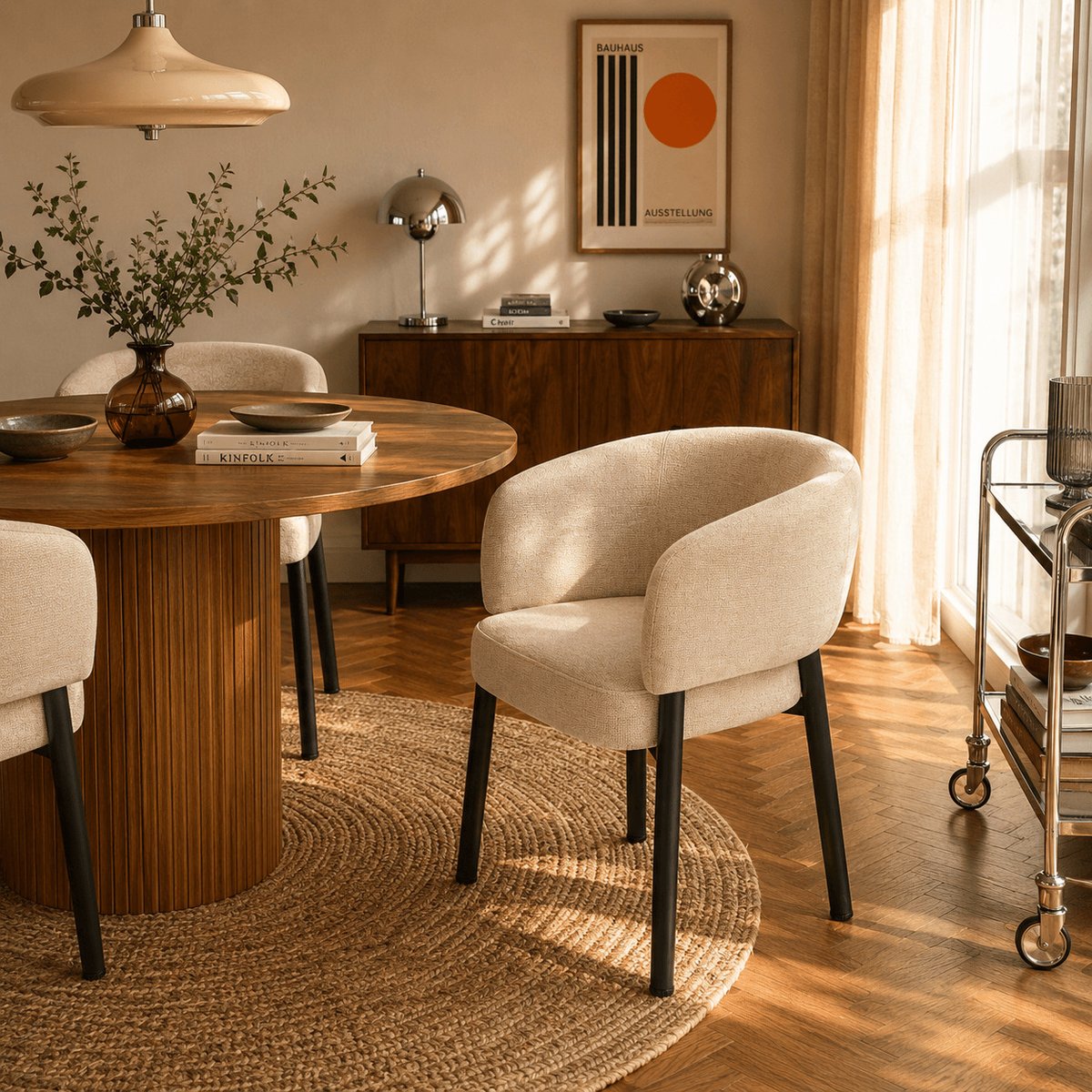 Fauteuil de table en velours tramé ABELIA beige, SORELH