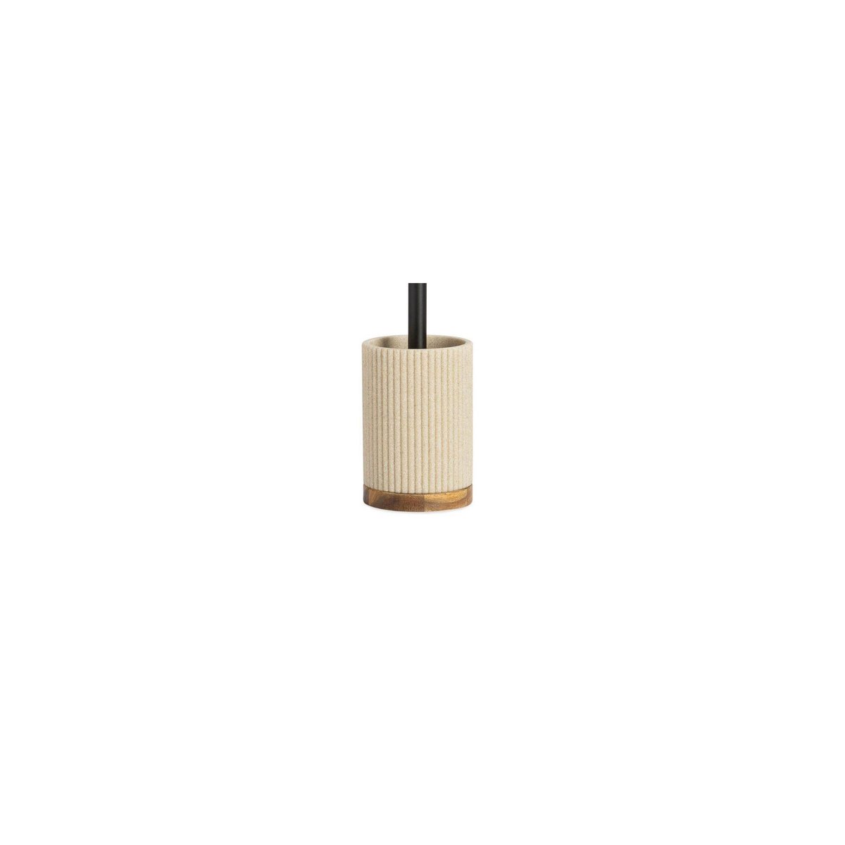 Brosse WC en polyrésine beige et acacia - 9.5x9.5x39.5cm noir, WADIGA