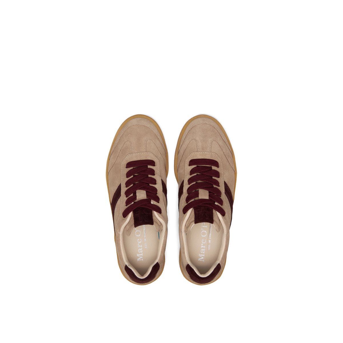 Modèle de baskets Court en cuir velours souple marron, MARC O'POLO