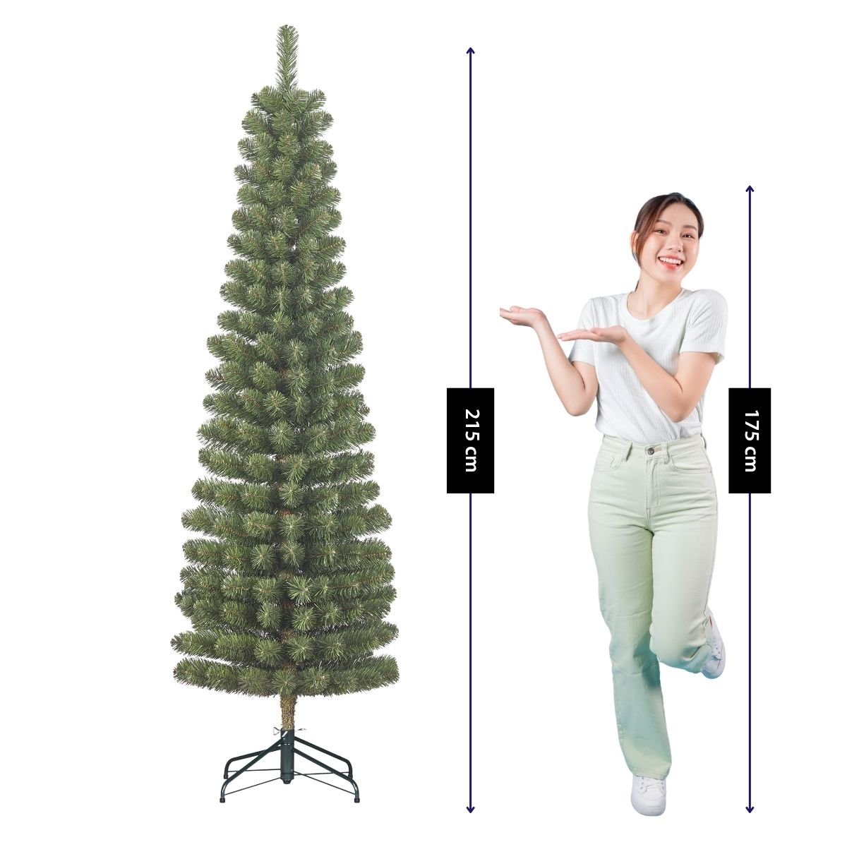 Sapin de Noël artificiel étroit H215 cm CHARLTON vert, BLACK BOX TREES