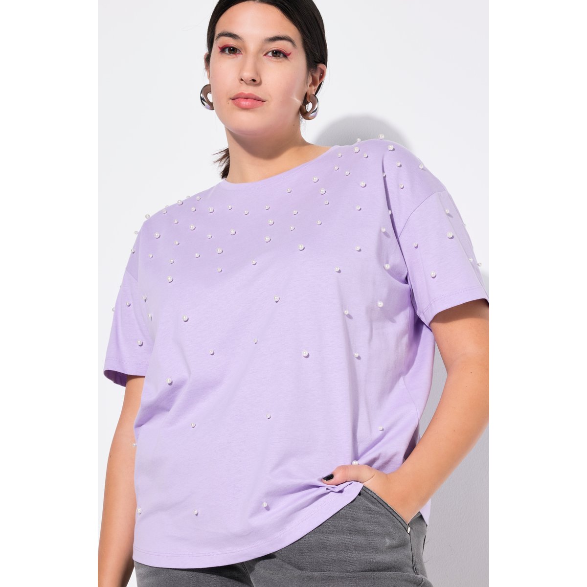 T-shirt oversize, perles fantaisie lilas, STUDIO UNTOLD
