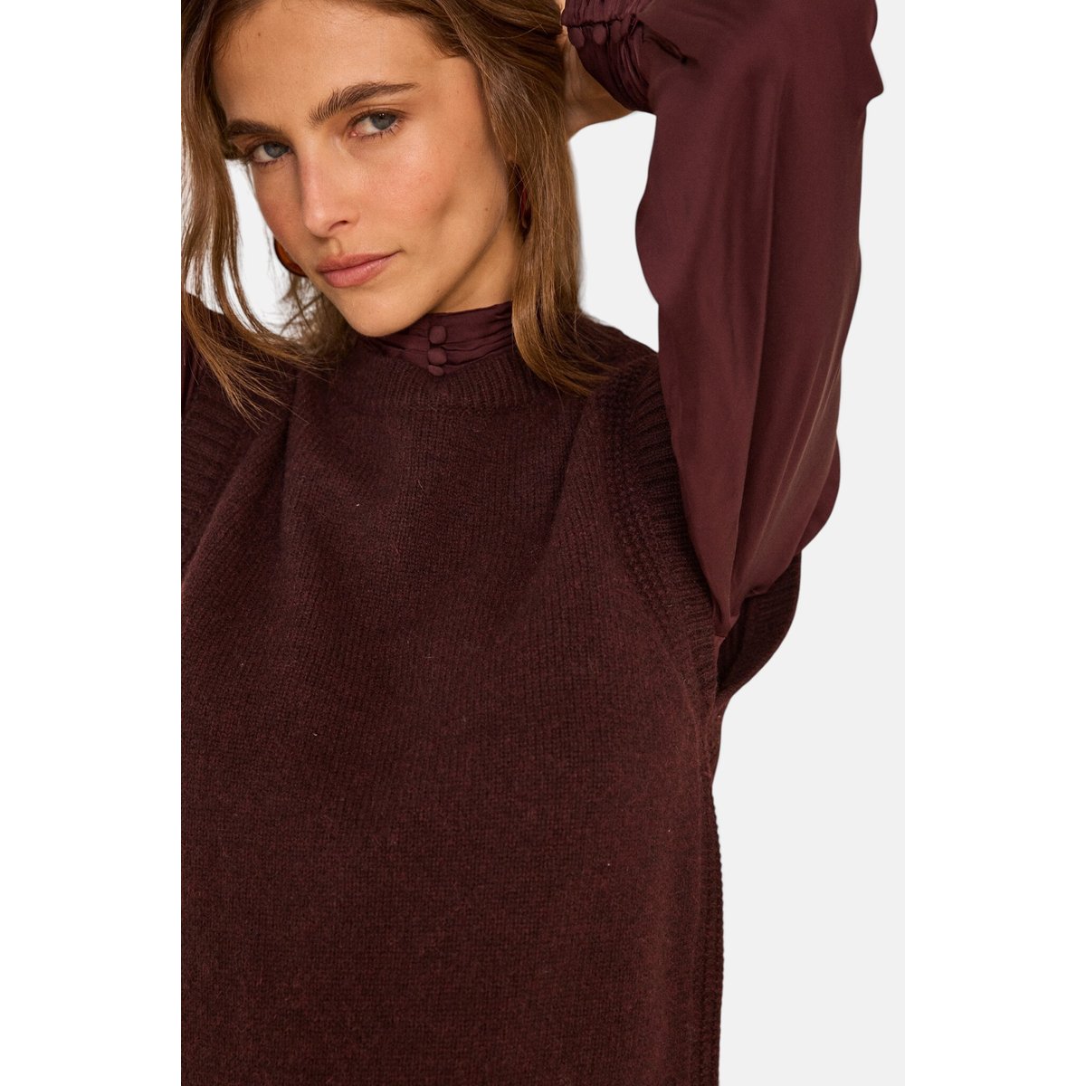 Pull sans manches en laine ANOUK aubergine, Maison 123