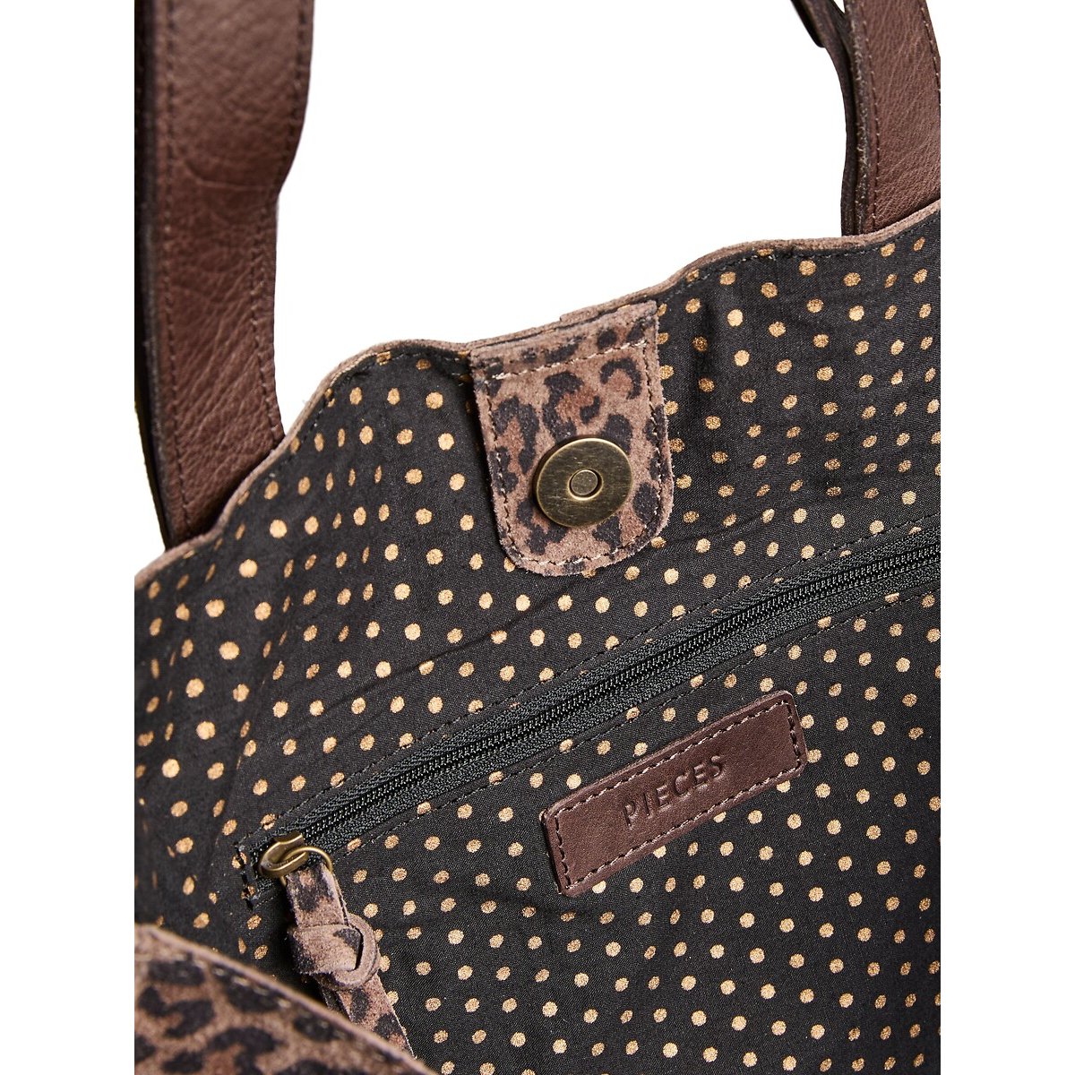 Grand sac à main shopper en cuir imprimé léopard, Ava léopard, PIECES