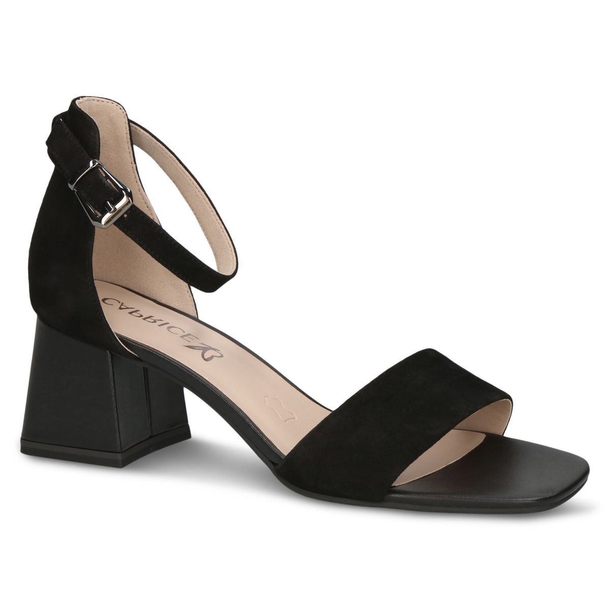 Sandale à talon en cuir noir suède, CAPRICE