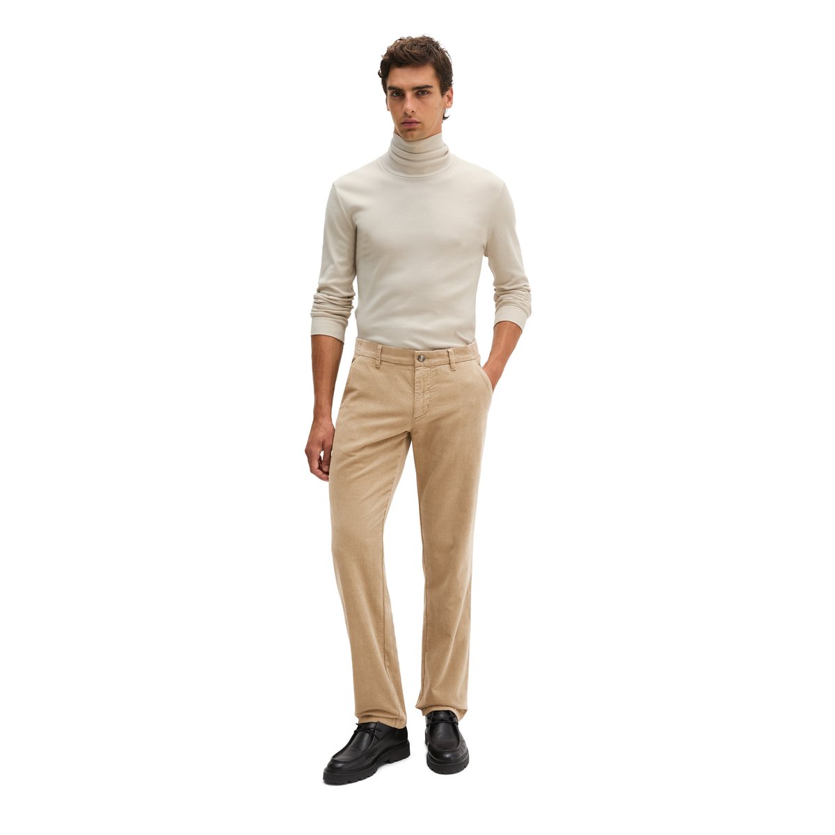 Pantalon en velours côtelé modèle Mads Jogger, coupe classique avec un effet de relief beige, MARC O'POLO