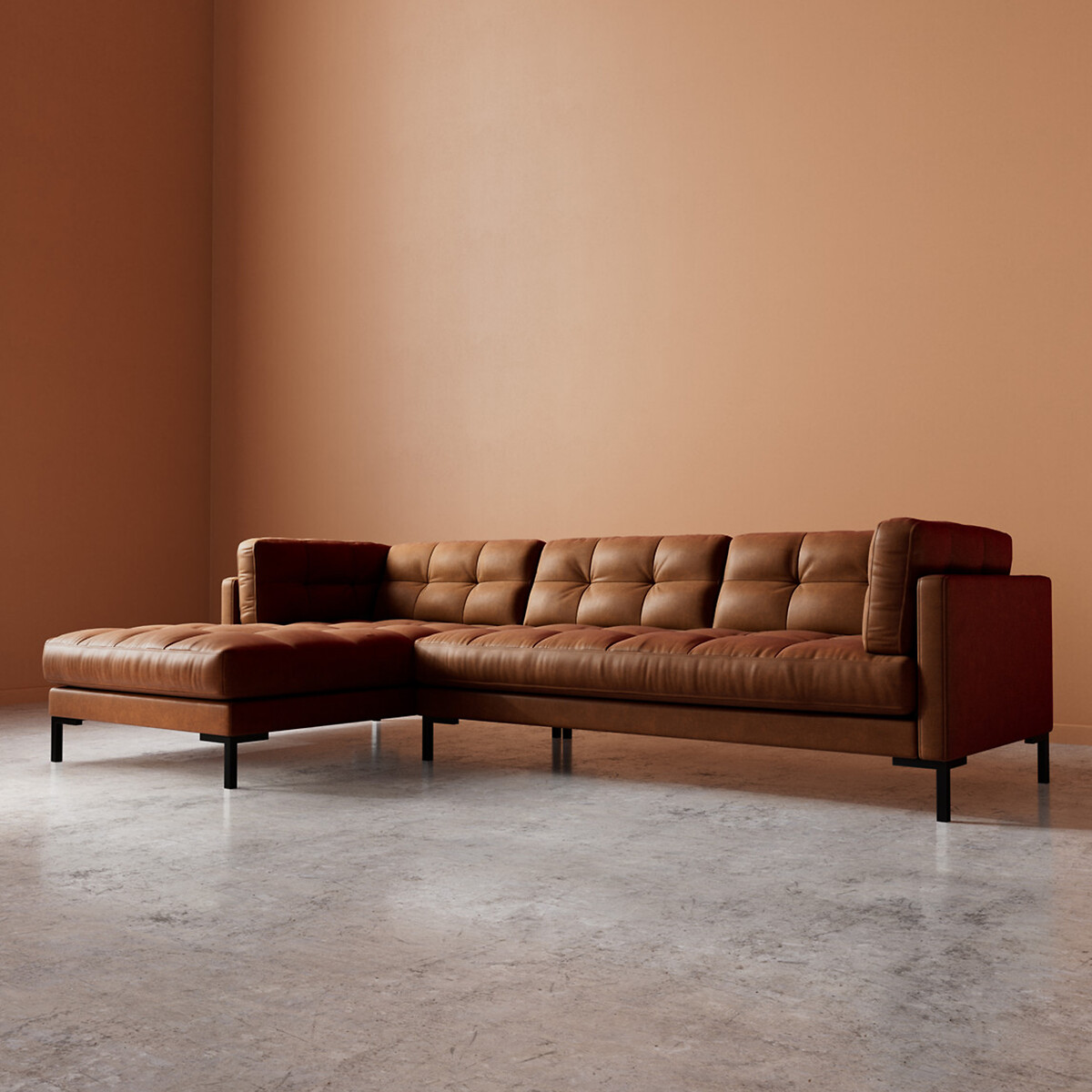 Landau Smart Leather Corner Chaise Sofa tan, SWOON