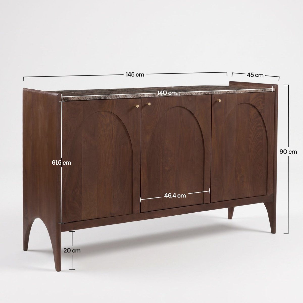 Buffet en bois de manguier et plateau en marbre - SANDRO marron foncé, MAISON PAVANE