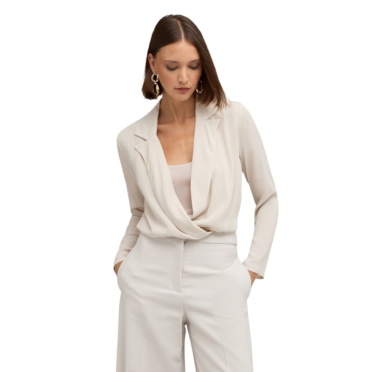 Chemise body avec décolleté croisé beige, MOTIVI