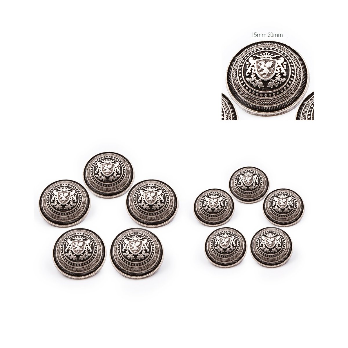 Lot De 5 Boutons Officier gris, PHILDAR
