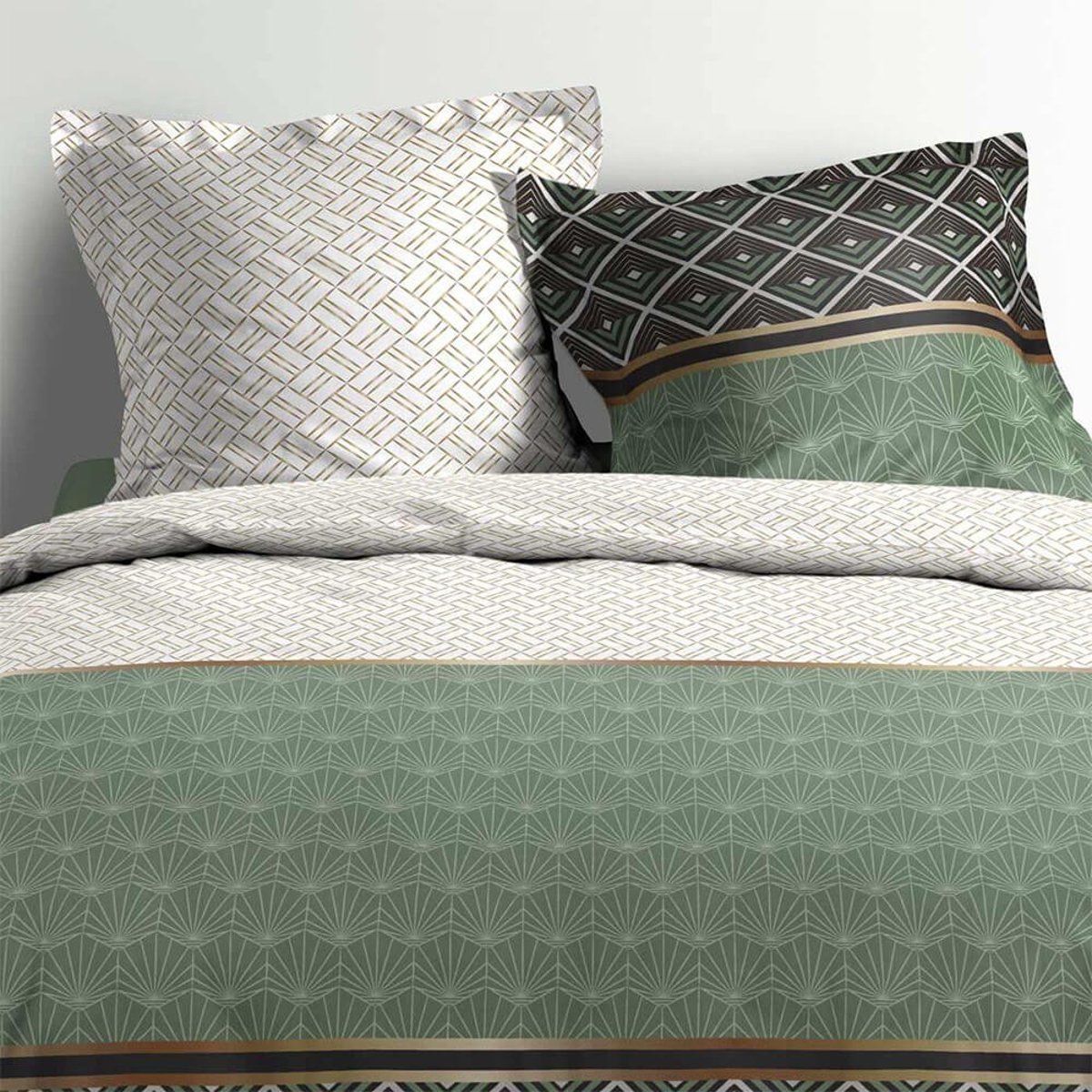 Housse De Couette 220x240 + 2 Taies Belor Coton Percale 78 Fils vert, DECORATIE