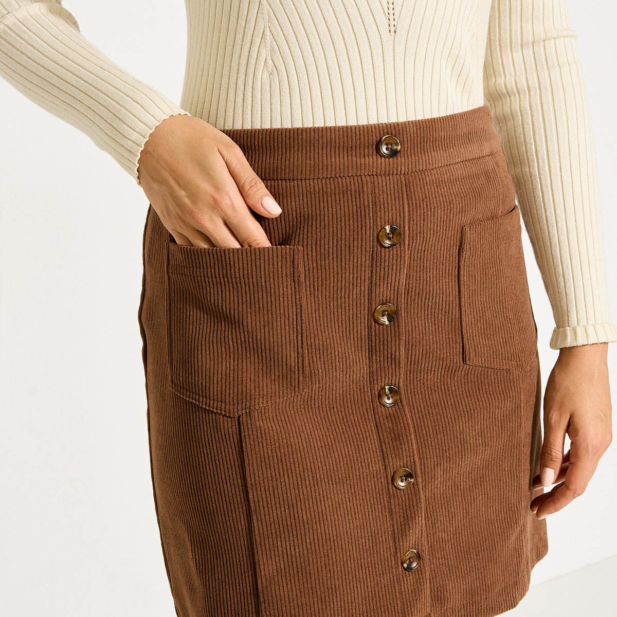 Jupe courte en velours marron, GRAIN DE MALICE