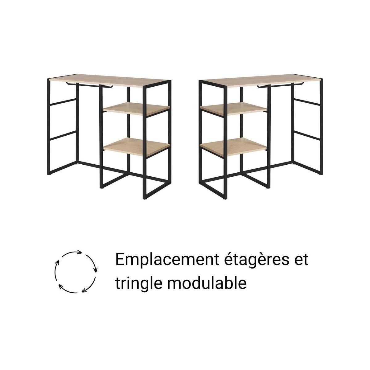 Lot de 4 portants vêtements sous combles modulables 400x85cm KADRA noir, MOB IN