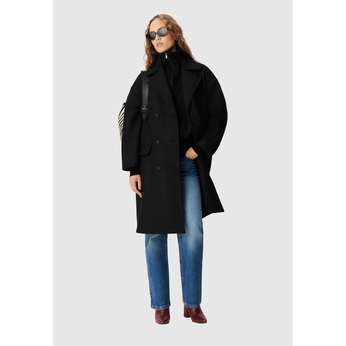 Caban long col camionneur amovible noir, IKKS