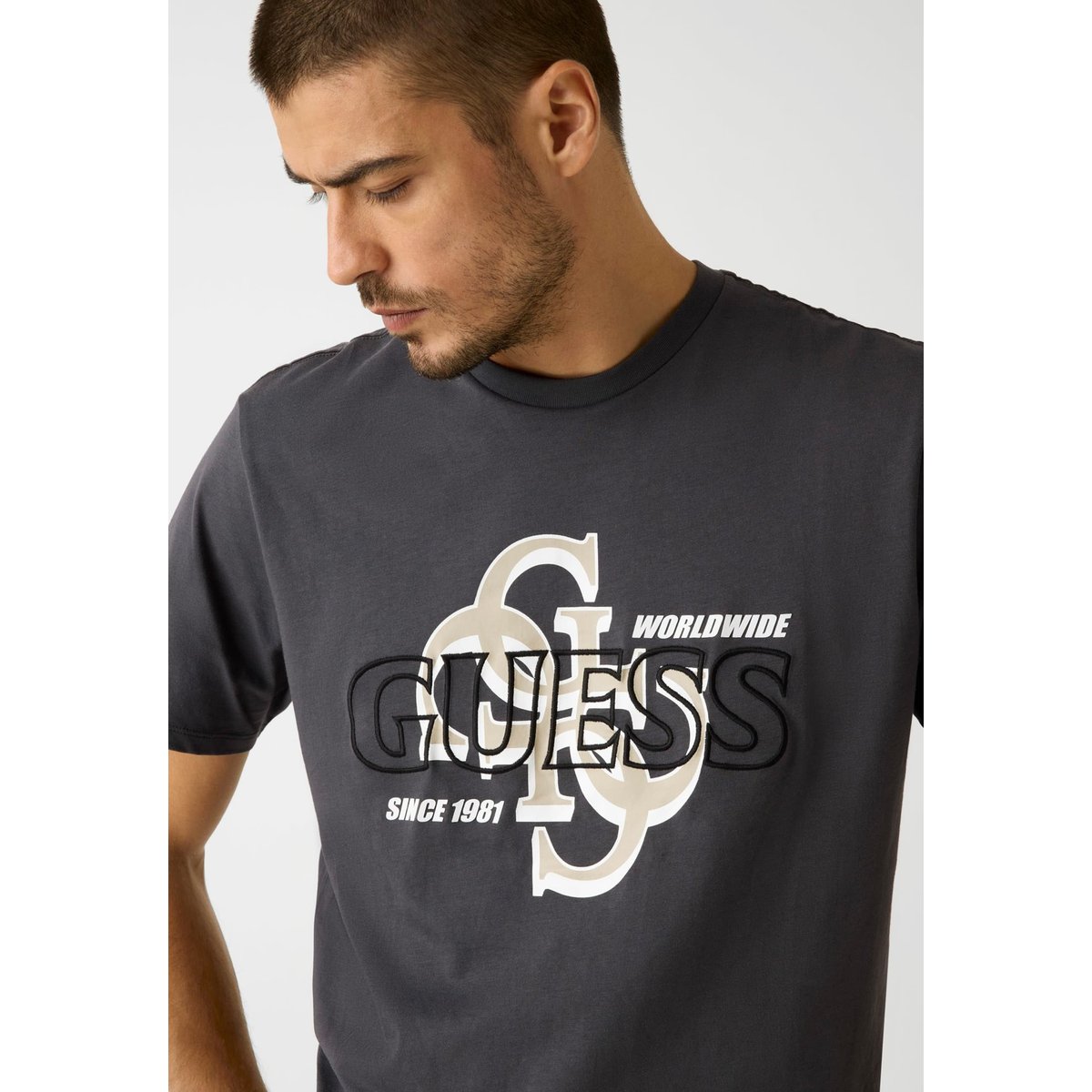 T-Shirt Logo 4G Imprimé gris, GUESS