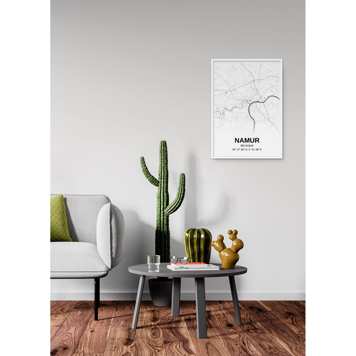Affiche carte Namur - rectangle Noir et Blanc blanc, L'AFFICHERIE
