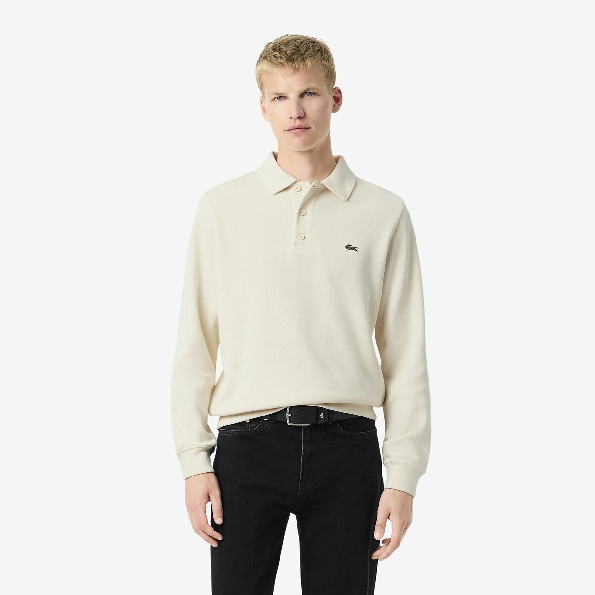 Sweatshirt mit Polokragen aus Rippstrick cremeweiss, LACOSTE
