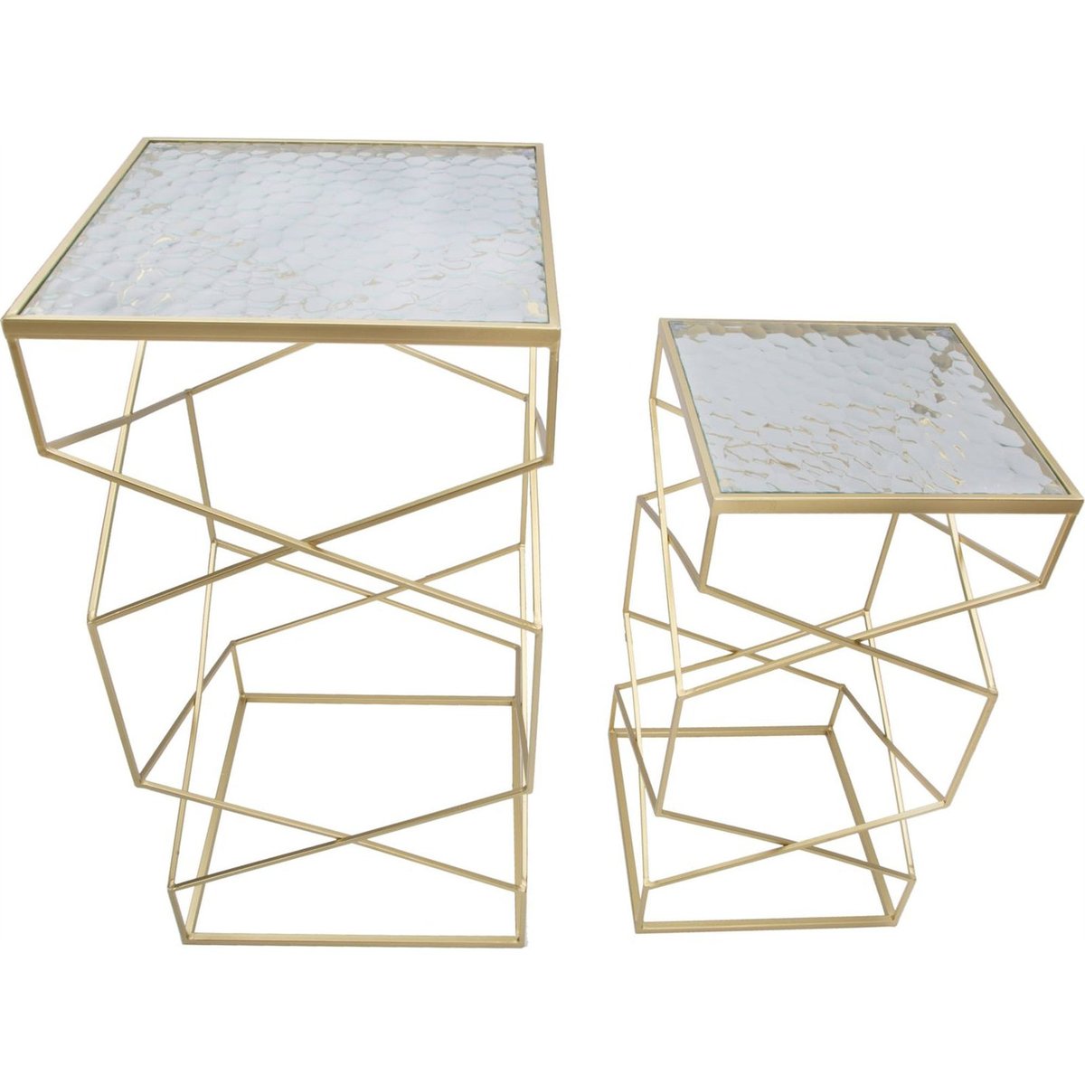 Duo de tables hautes en fer et verre GLAM doré et verre transparent, RECOLLECTION