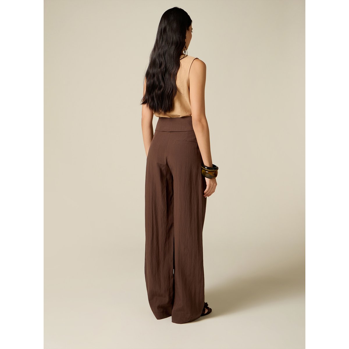 Pantalon palazzo à taille repliée marron, OLTRE