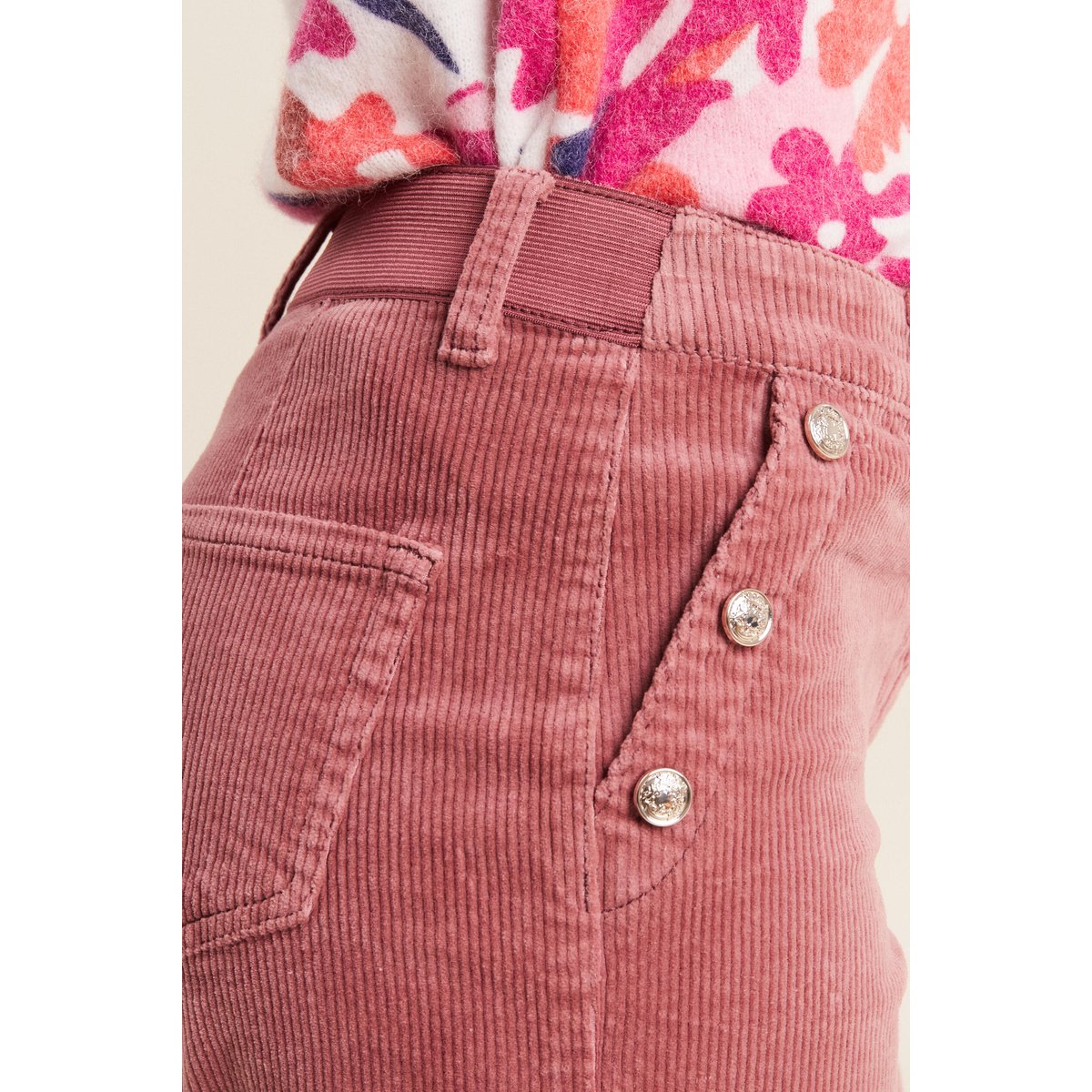Pantalon large velours côtelé rose framboise, BREAL
