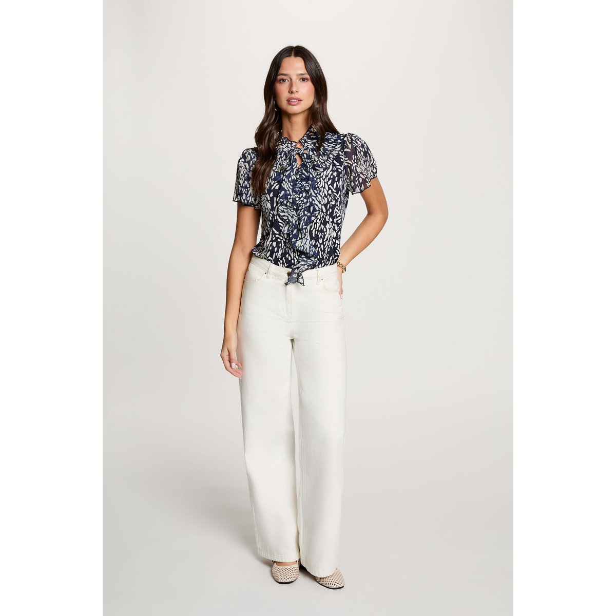 Chemise col v transparente bleu marine, MORGAN