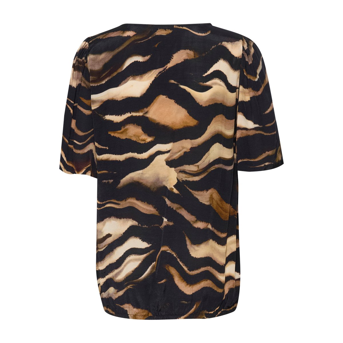 Blouse with short sleeve noir/marron animalier tiger, KAFFE