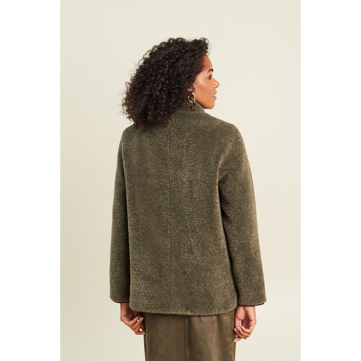 Manteau bouclette doublé manches longues vert kaki, BREAL