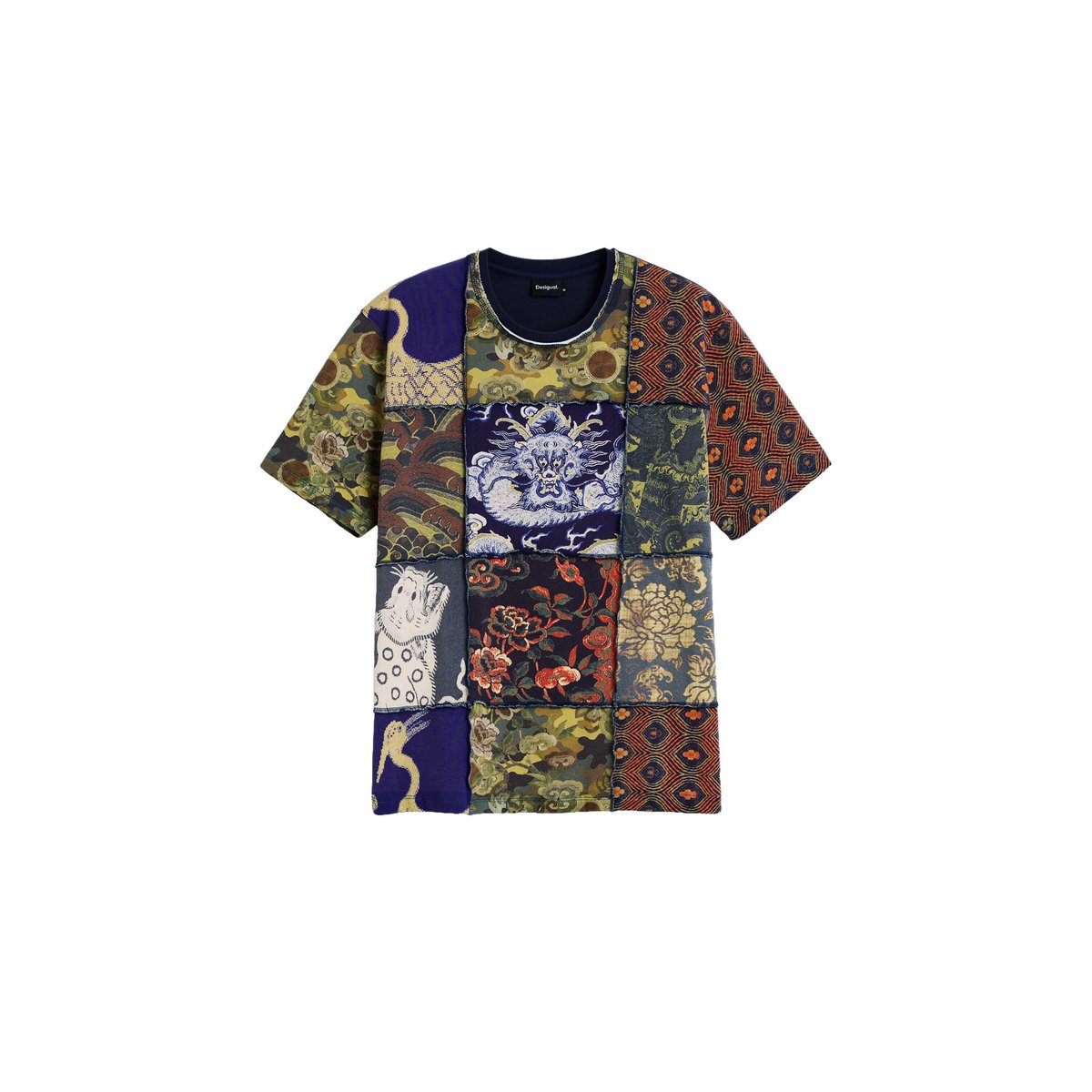 T-shirt imprimé patchwork bleu, DESIGUAL