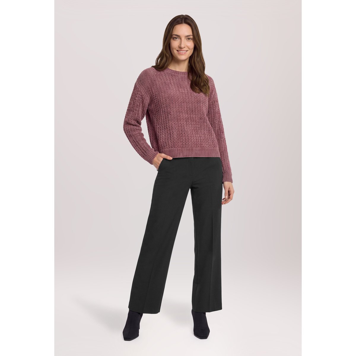 Pull-over en grosse maille à fils de fil textile rose taupe, BETTY BARCLAY
