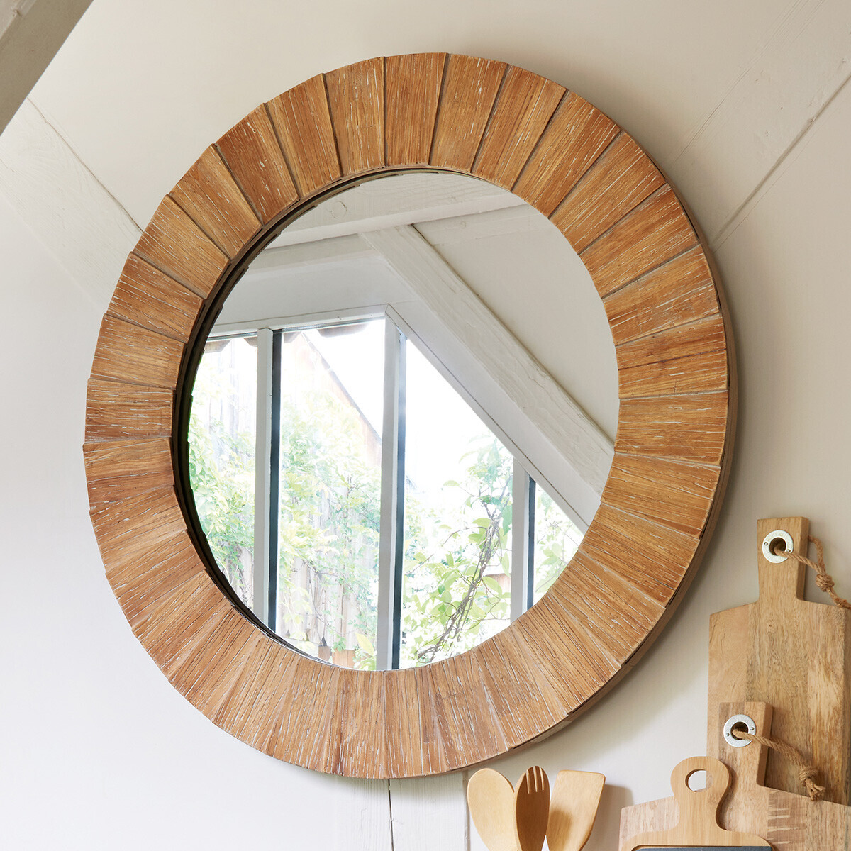 Miroir rond en bois 83cm PAMELA marron, ATMOSPHERA