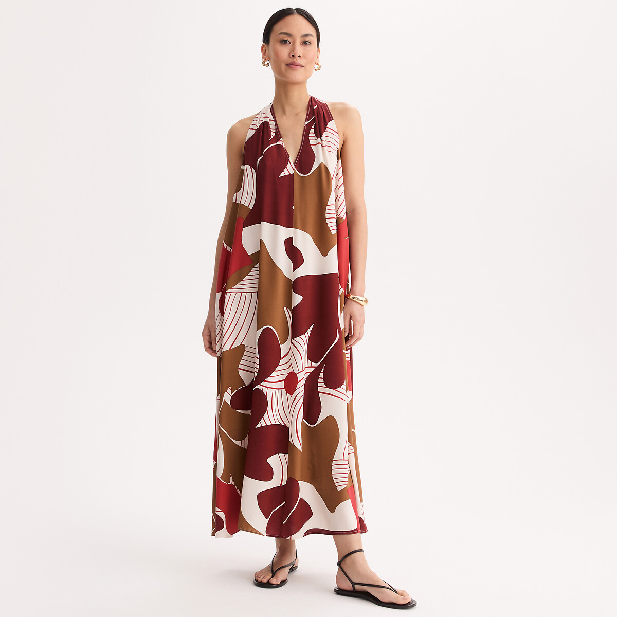 Robe longue col V sans manches imprimée imprimé, ANNE WEYBURN