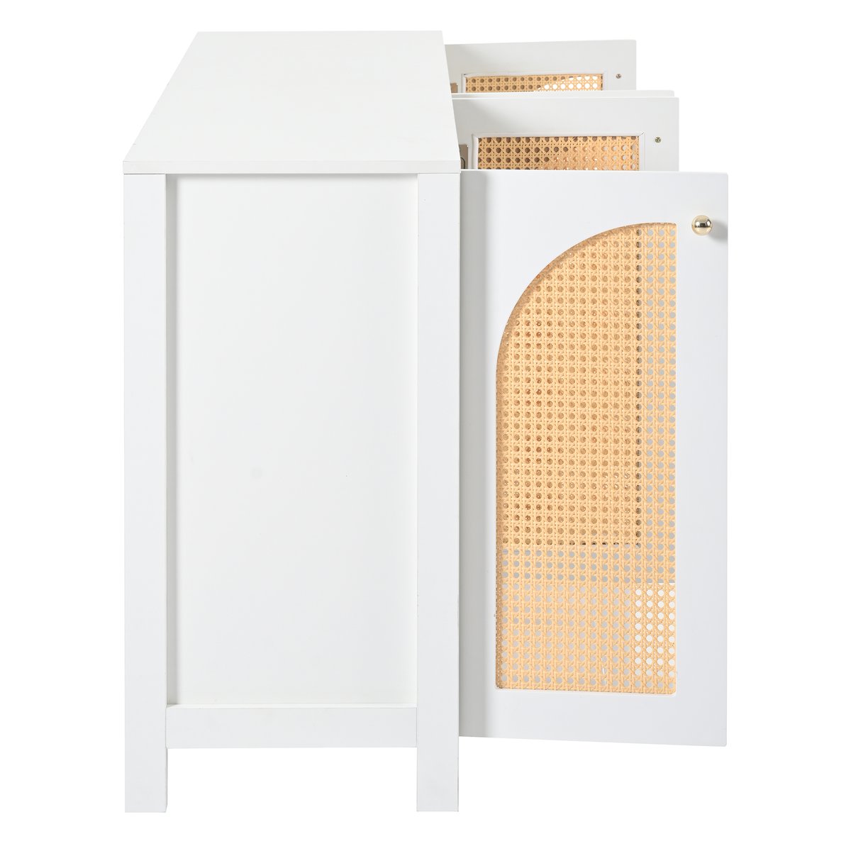Armoire de rangement avec 4 portes et 6 couches et portes en rotin tressé, NOVAKB Armoire blanc, MEUBLES COSY